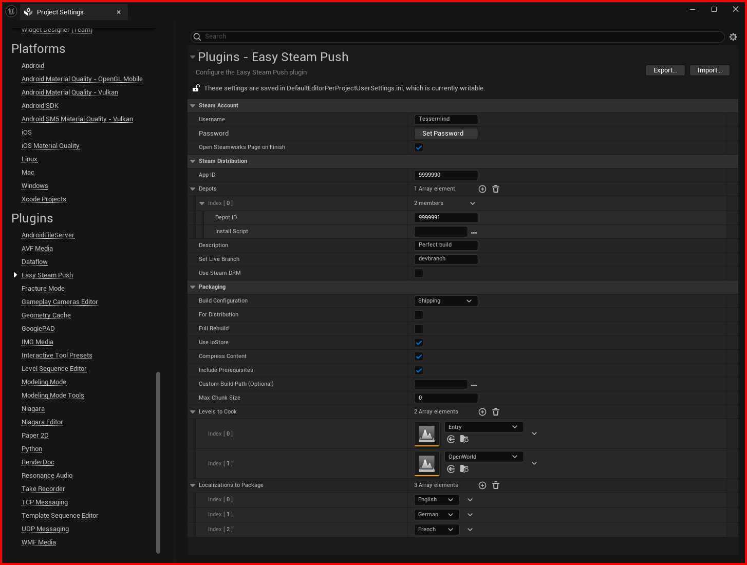 Easy Steam Push Configuration Window